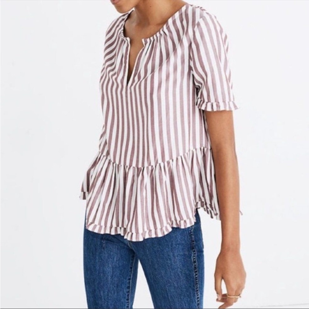 Madewell Stanza Ruffle-Hem Top in Stripe